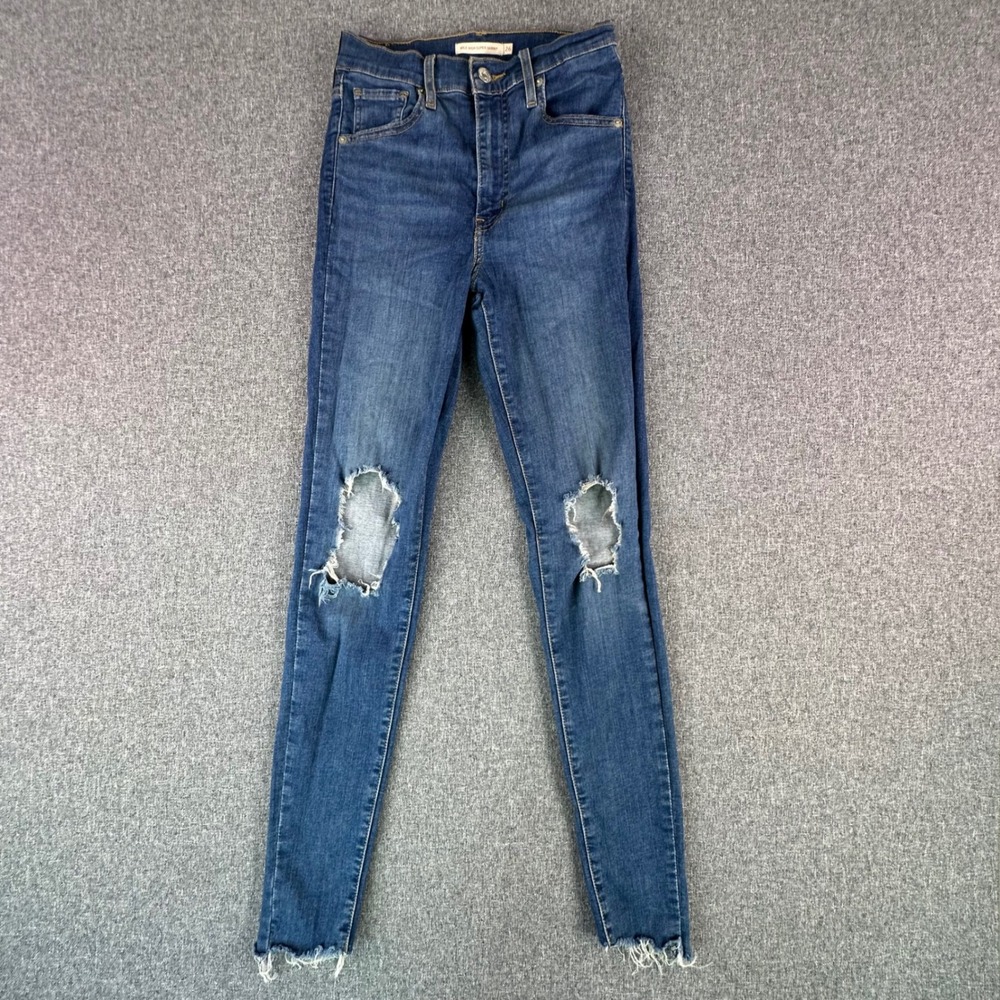 Levi's Jeans Women 26 Mile High Super Skinny Blue Ripped Frayed Hem Good